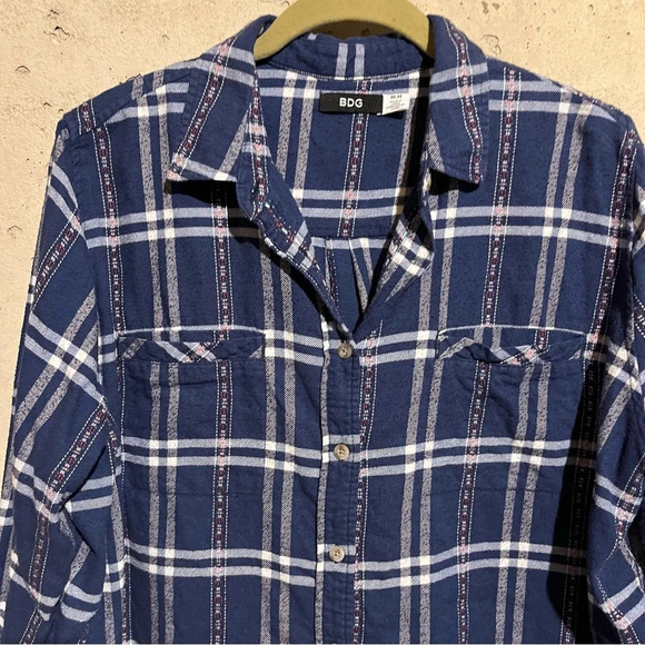 BDG Urban Outfitters Boyfriend Button Down Plaid Flannel Blue Oversized Size M - Picture 2 of 8